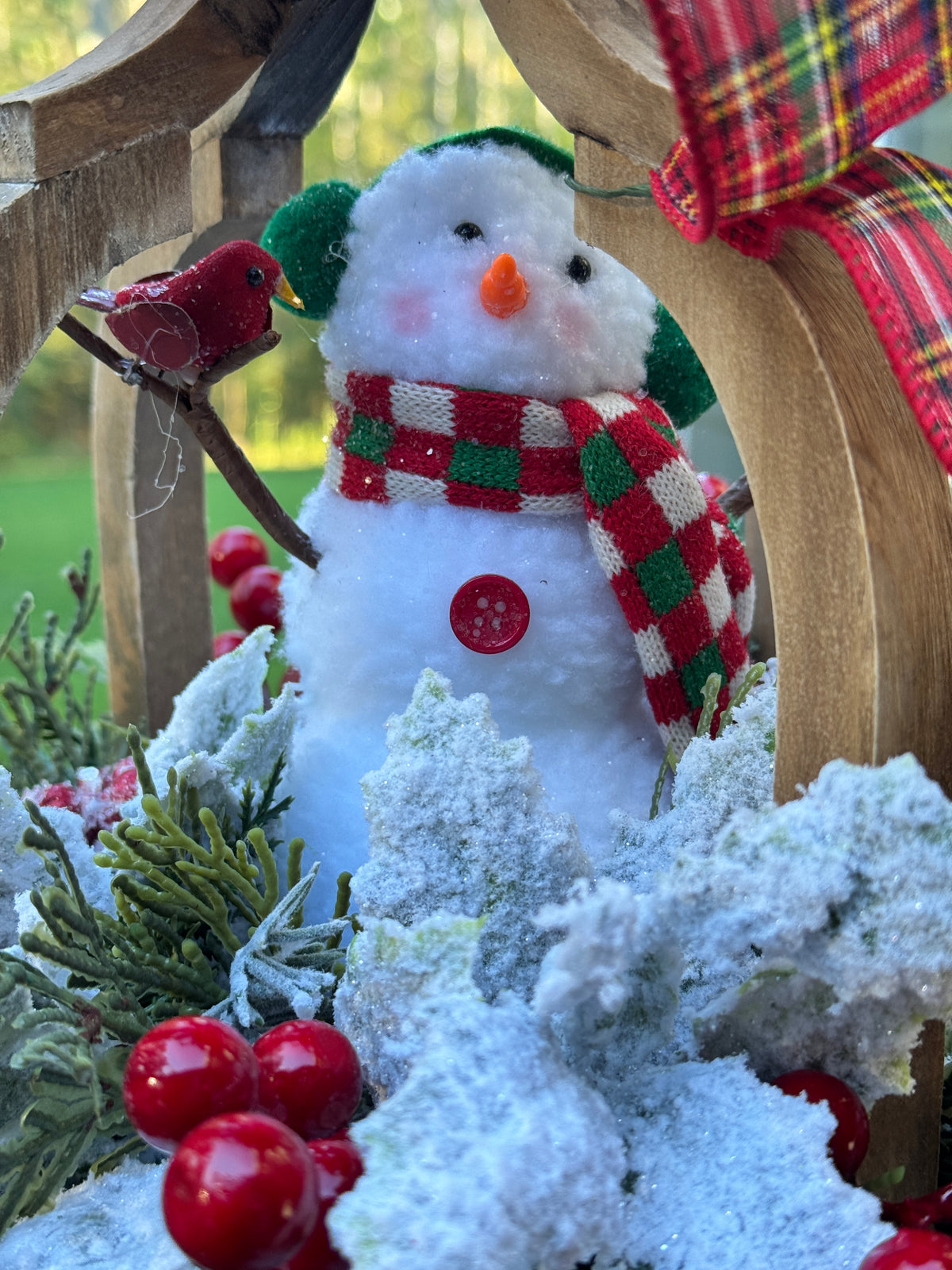 Winter Snowman with Cardinal Lantern