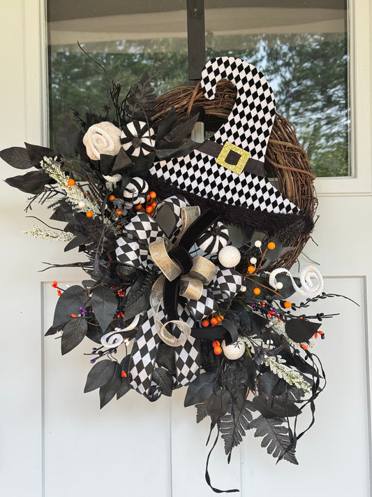 Black & White Harlequin Witch Wreath