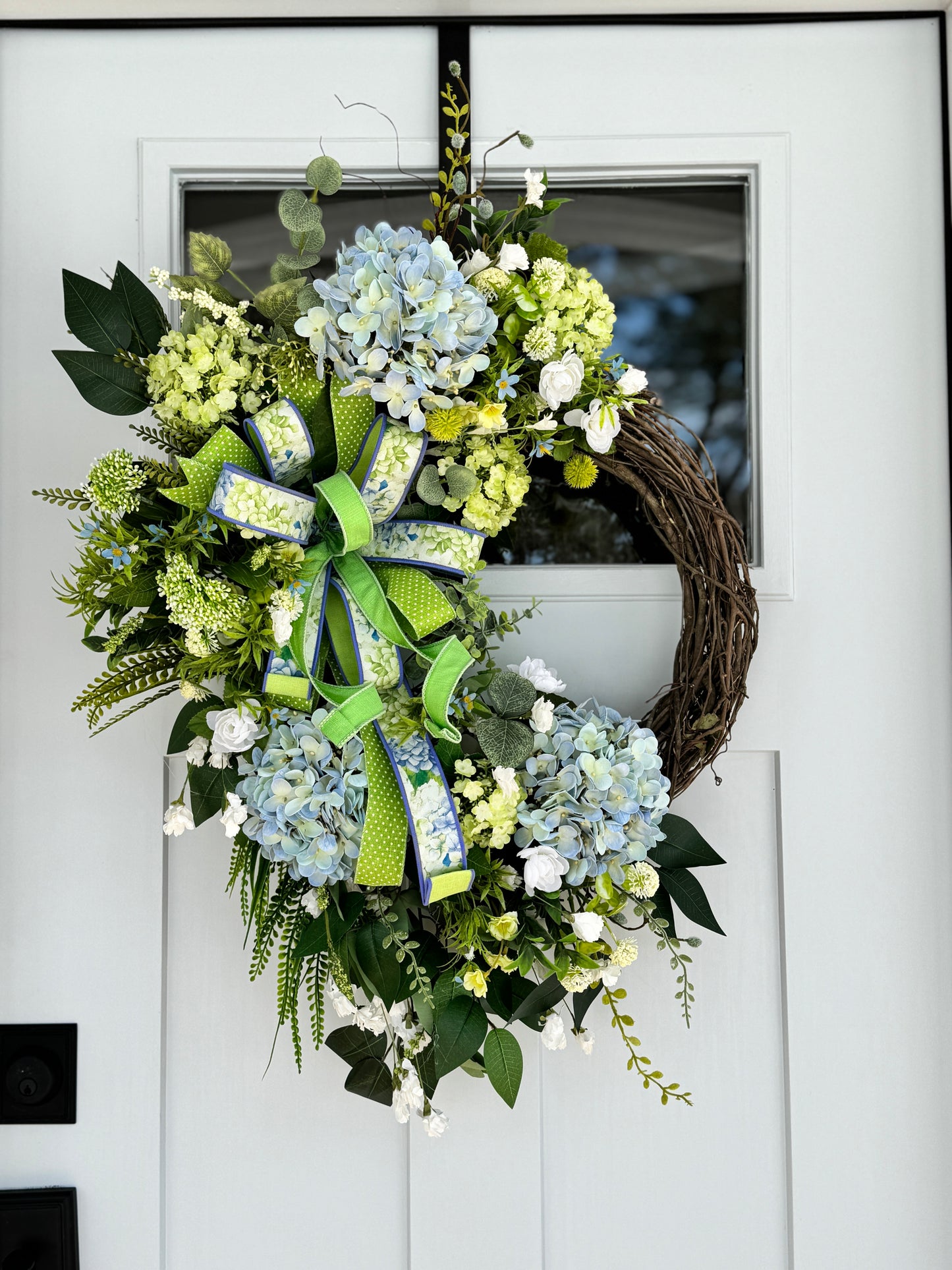 Large Blue and Green Hydrangea Wreath