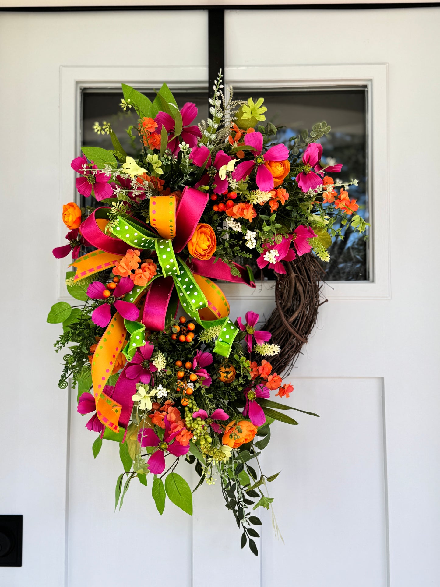 Vibrant Magenta and Orange Floral Wreath