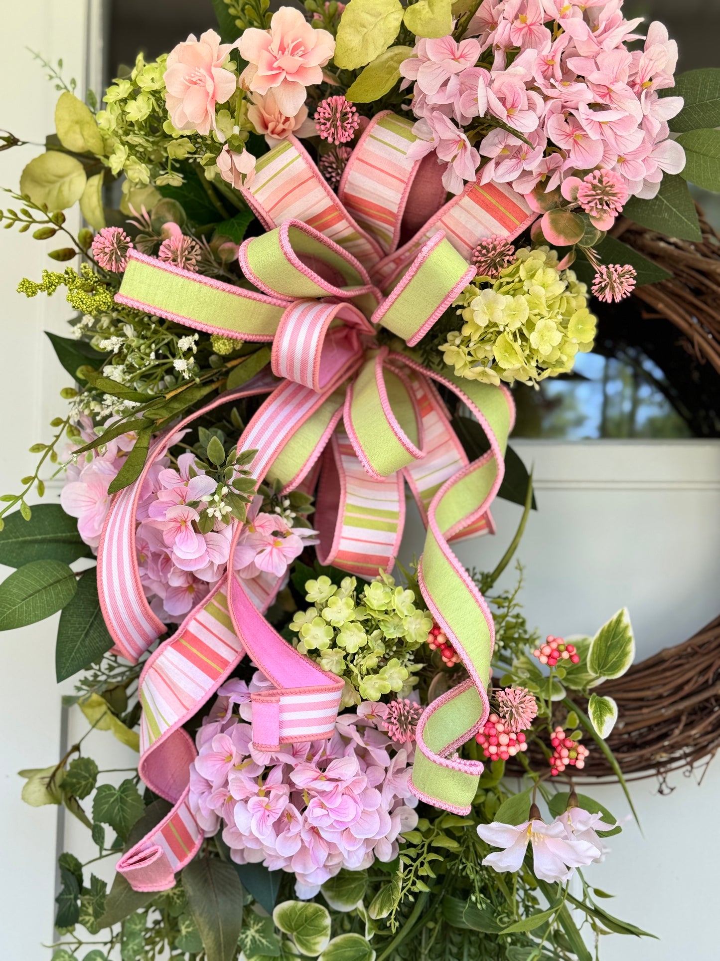 Pink Hydrangea Cottage Charm Grapevine Wreath