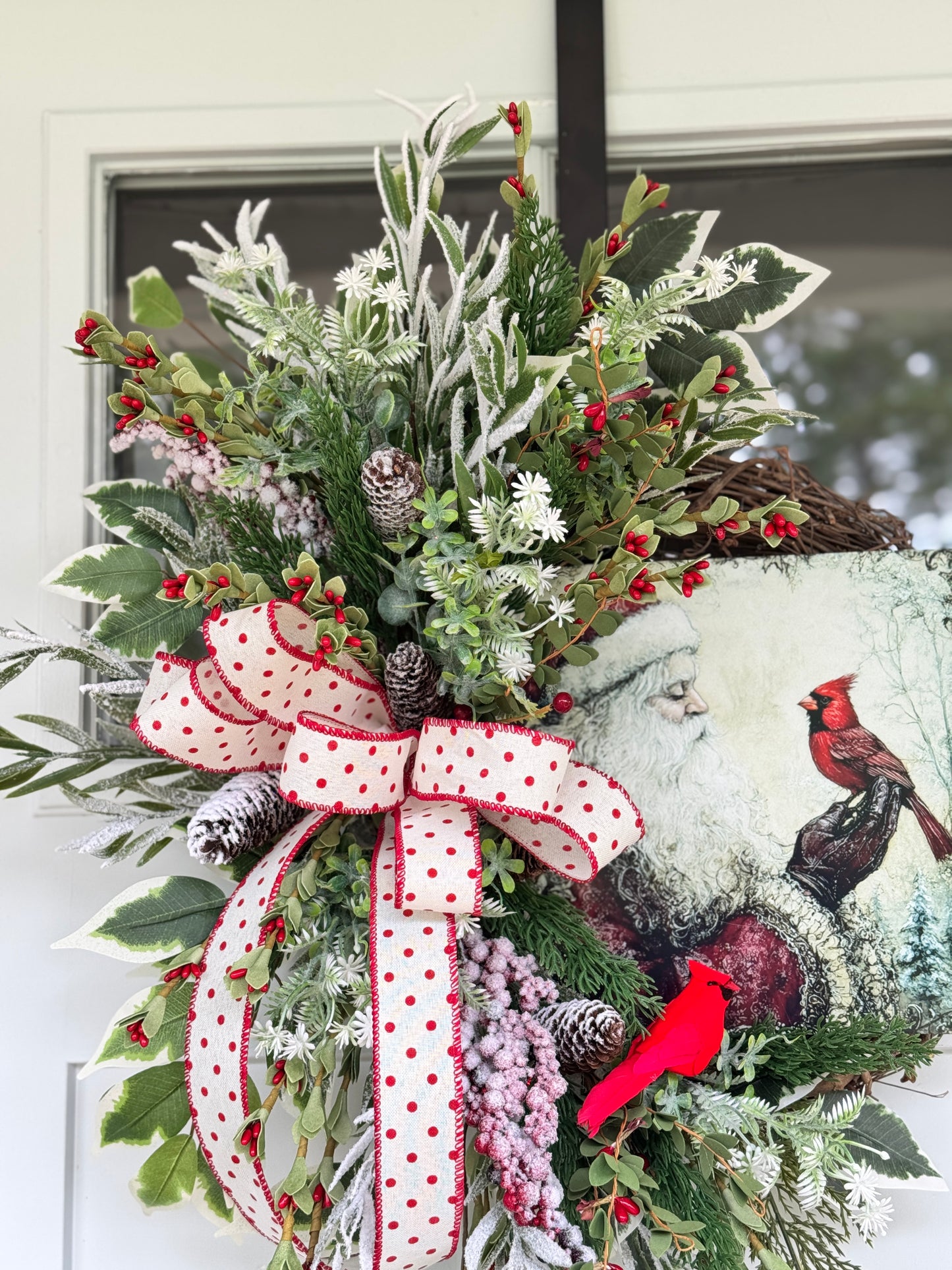 Vintage Inspired Santa and Cardinal Wreath