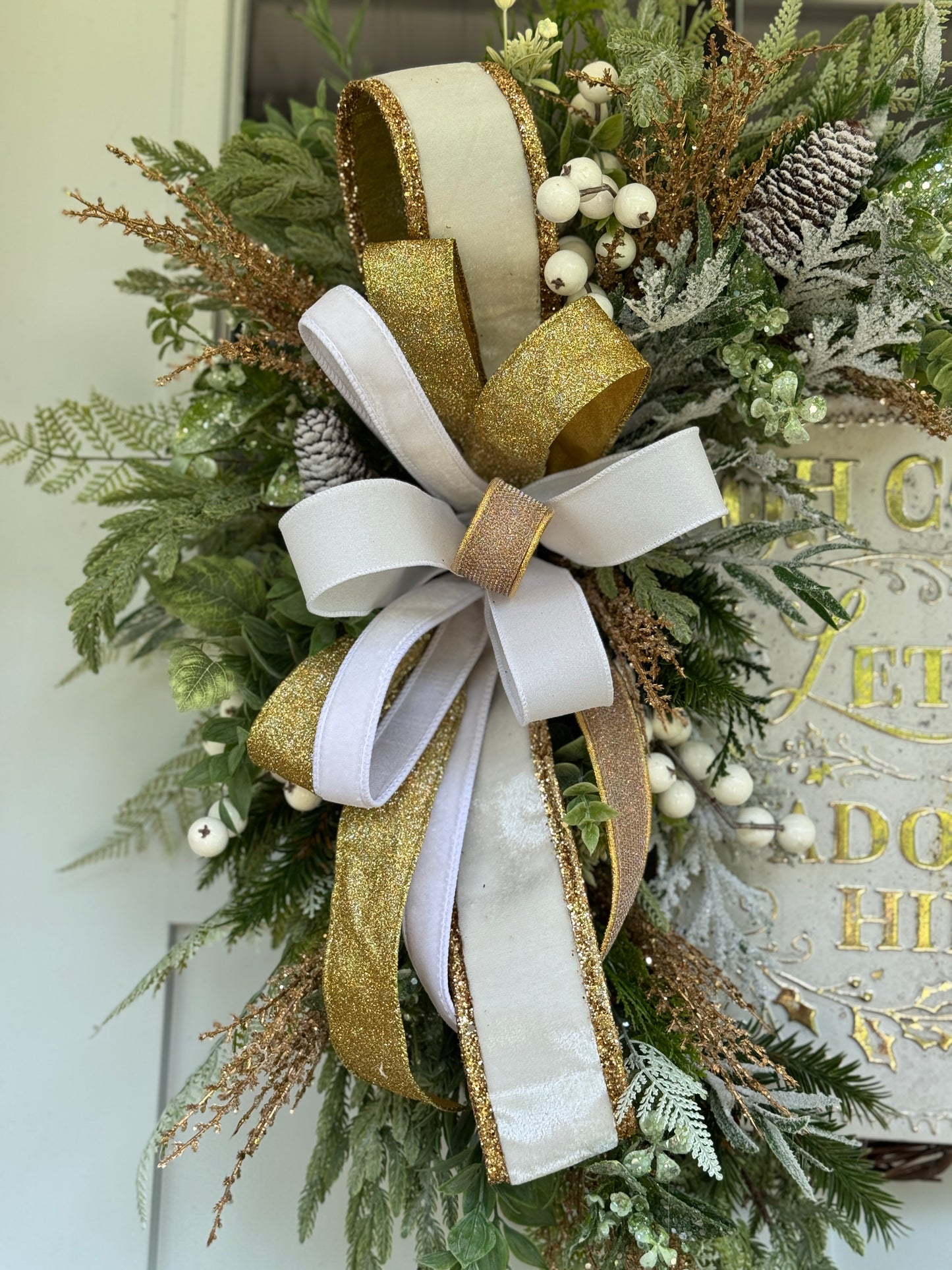 White & Gold Winter/Christmas “Adore Him” Wreath