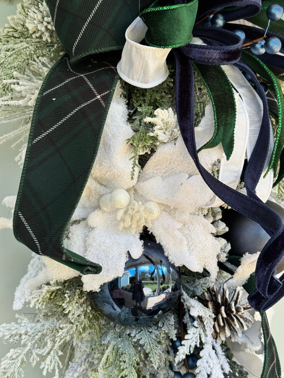 Blue & White Plaid Christmas Teardrop Wreath