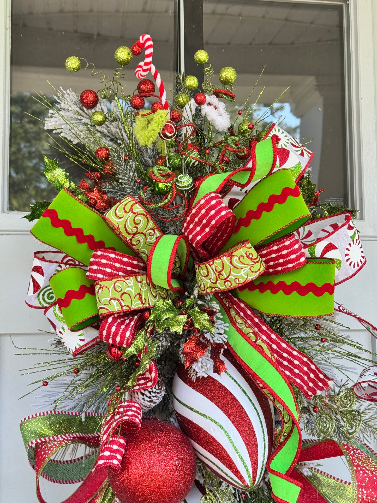 Whimsical Red, White & Lime Green Ornament Wreath