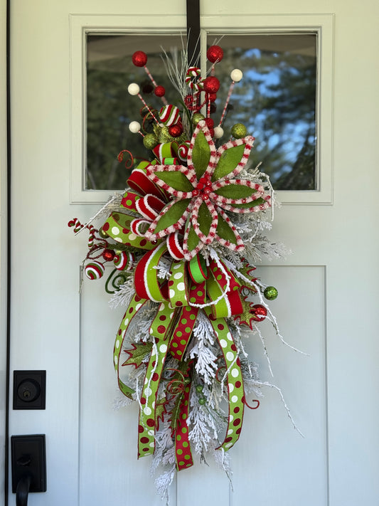Vibrant Red and Green Winter/Holiday Door Swag