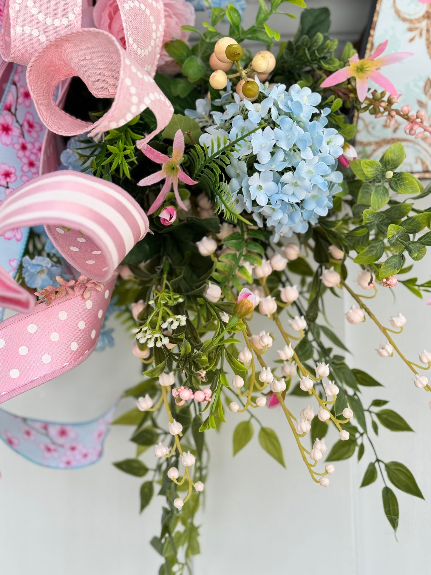 Pink and Blue Floral Easter Wreath with Cross