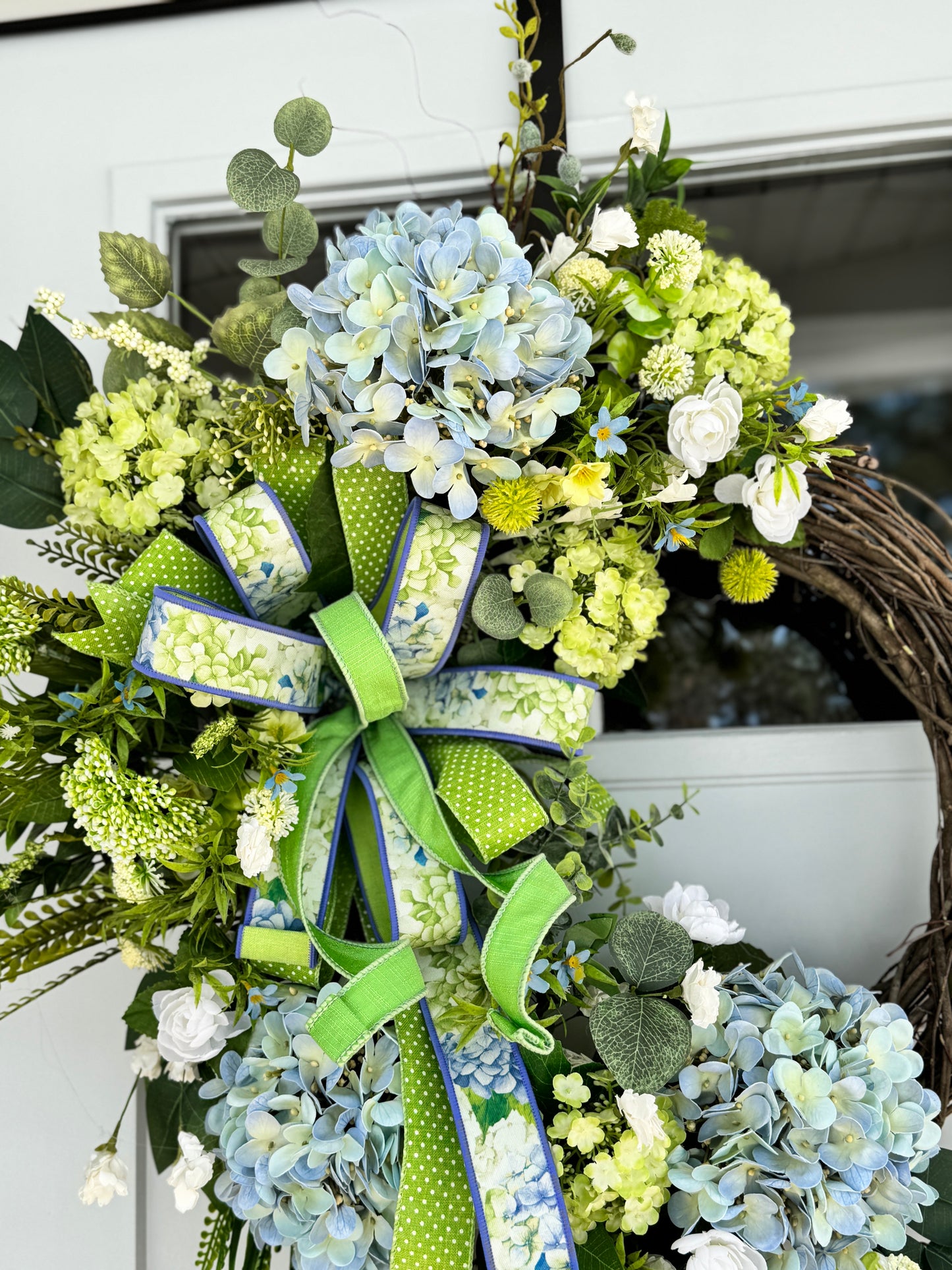 Large Blue and Green Hydrangea Wreath