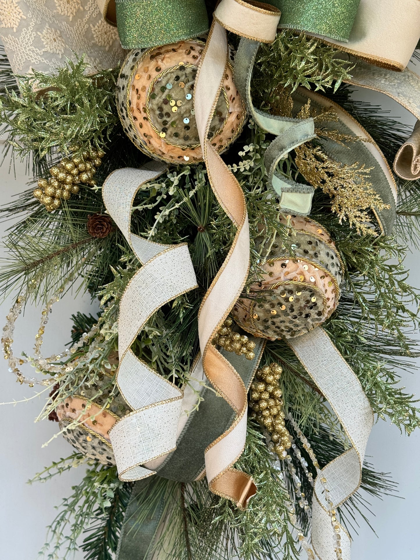 Sage & Gold Velvet Ornament Winter/Christmas Swag