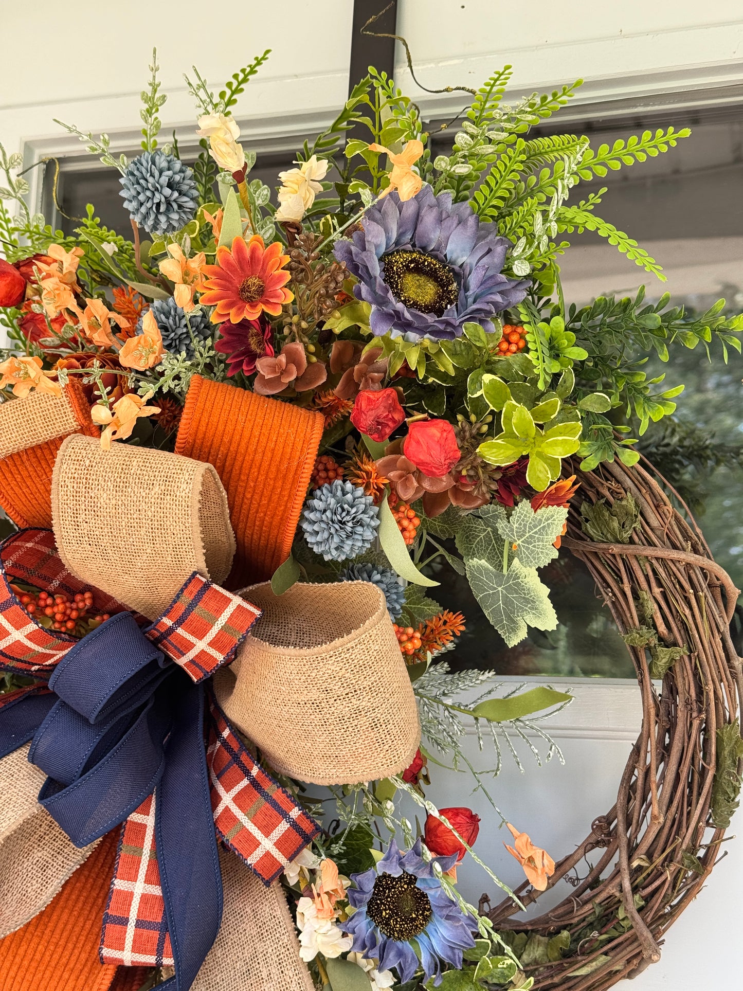 Rust & Blue Autumn Grapevine Wreath