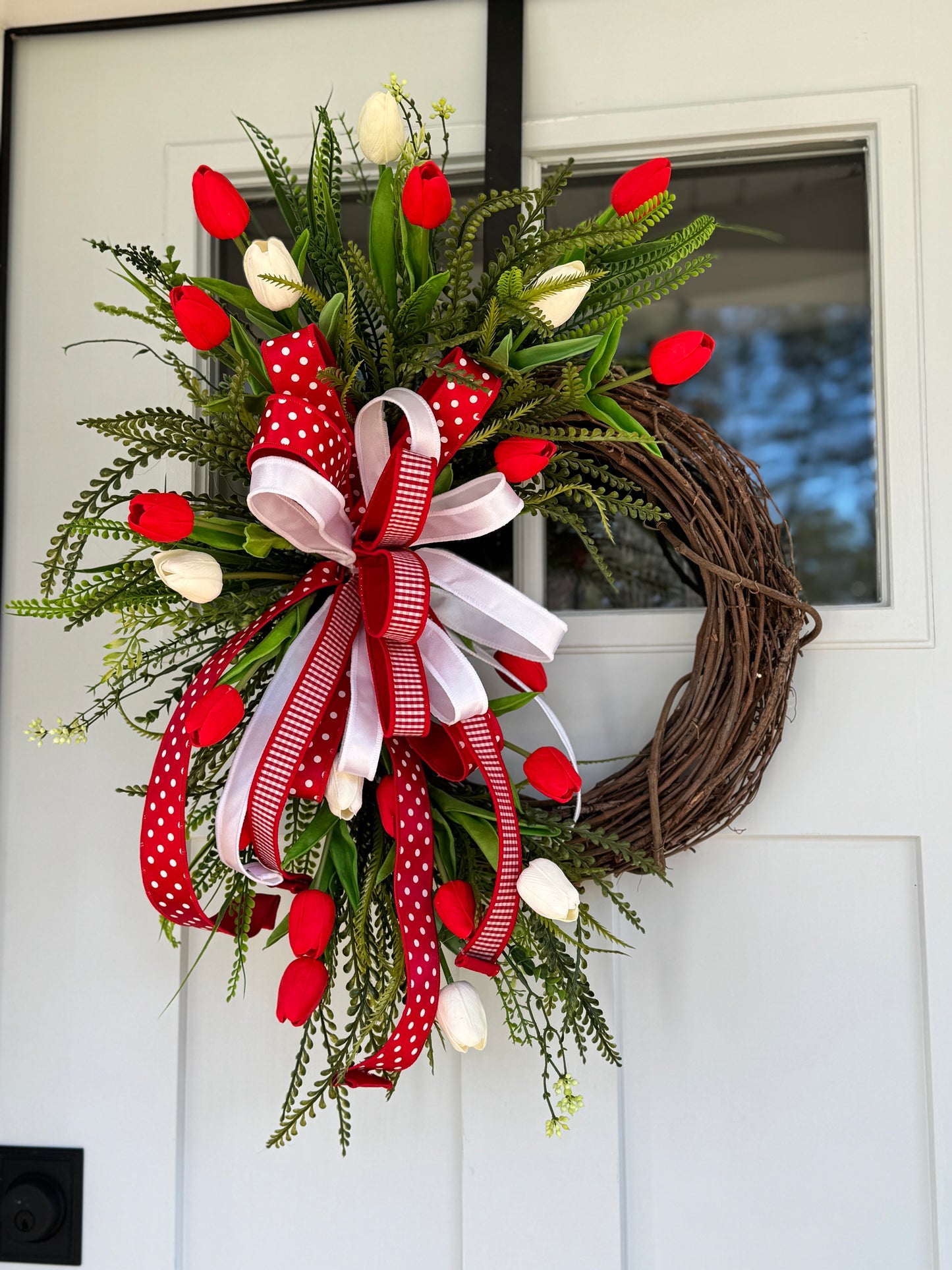 Festive Red and White Real Touch Tulip Wreath