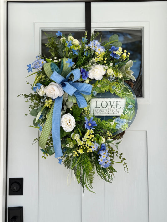 Love Grows Here Floral Wreath