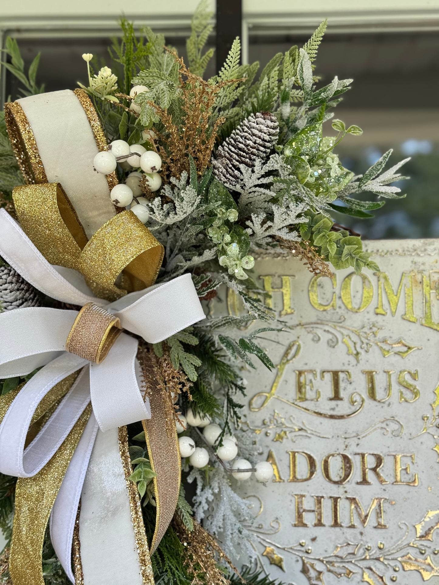 White & Gold Winter/Christmas “Adore Him” Wreath