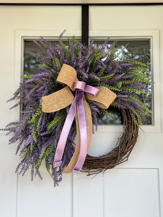 Lavender Everyday Wreath with Burlap Bow