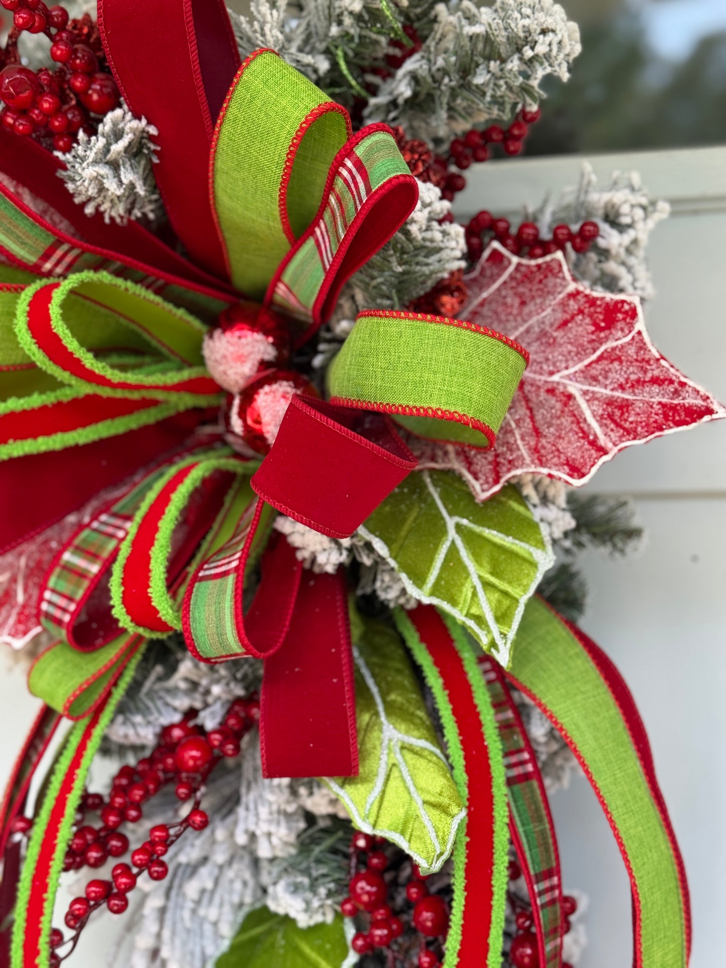 Festive Red and Green Holly Winter/Holiday Wreath