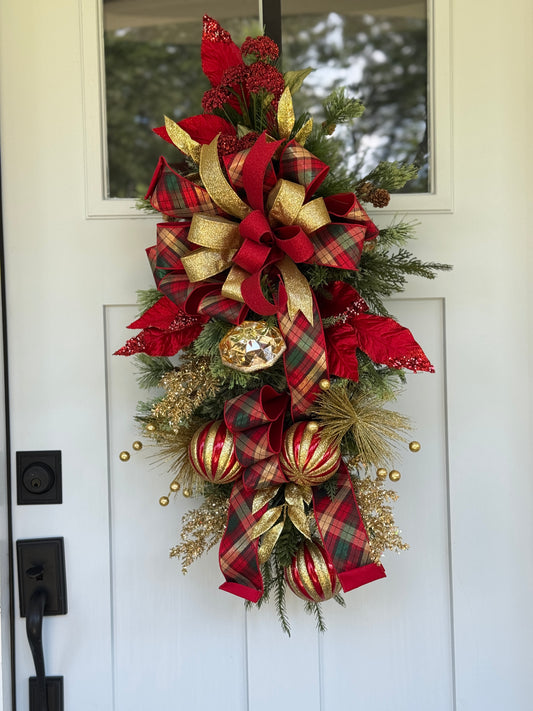 Red and Gold Winter/Holiday Door Swag