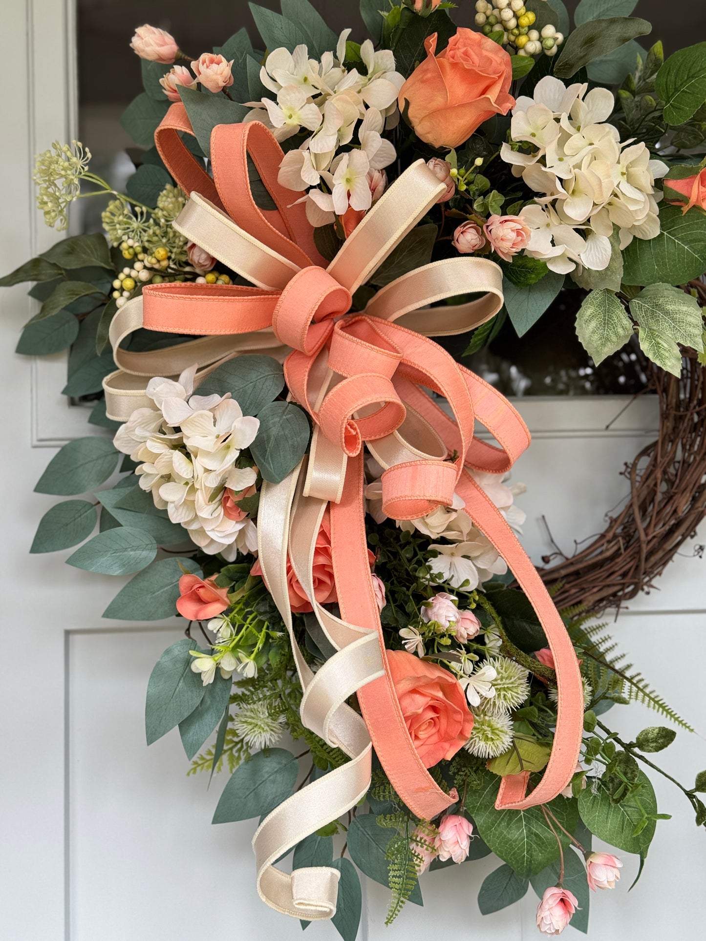 Peach Roses and Cream Hydrangeas Wreath