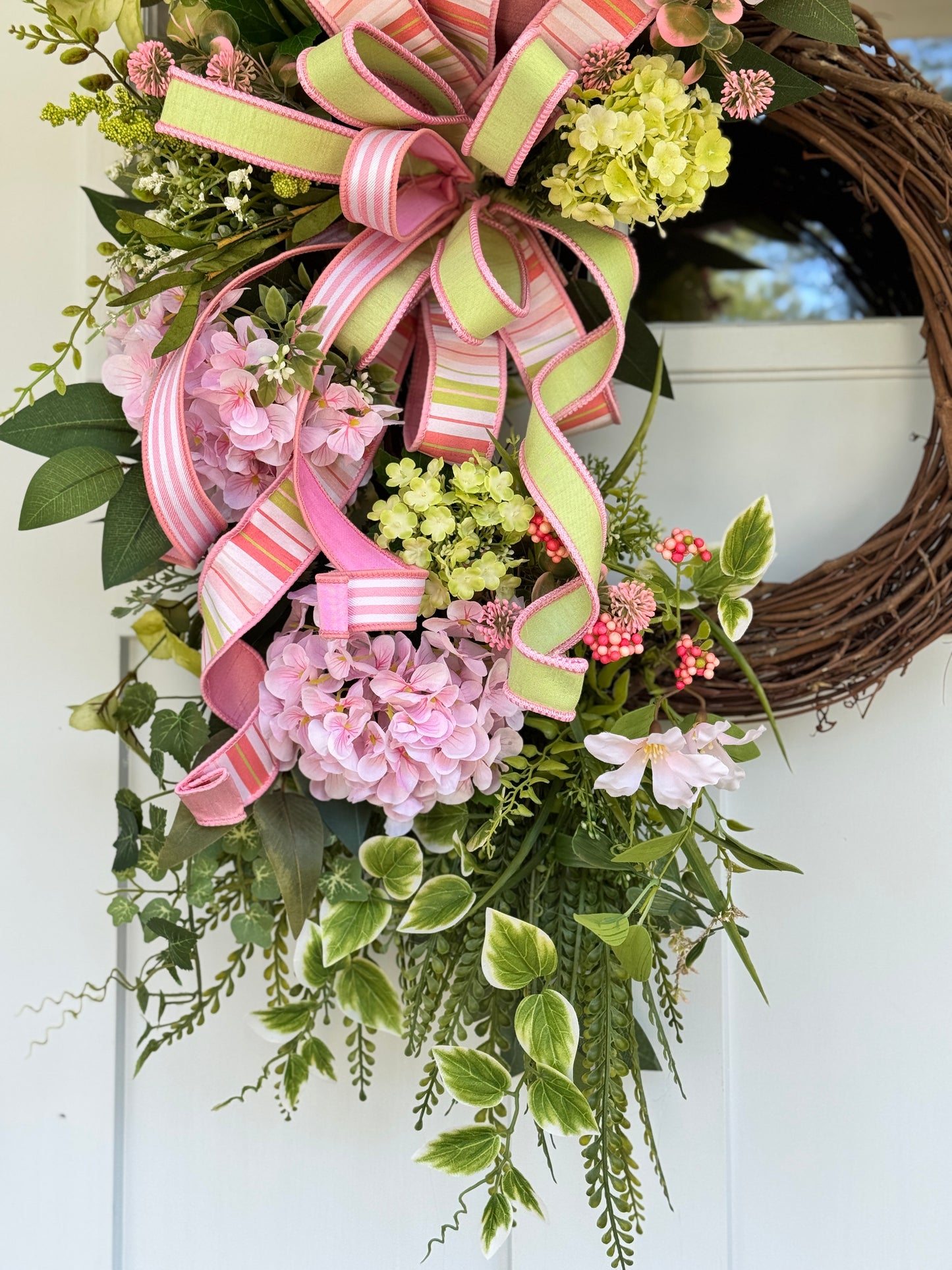 Pink Hydrangea Cottage Charm Grapevine Wreath