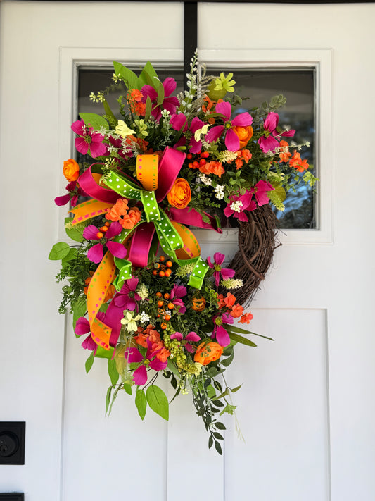 Vibrant Magenta and Orange Floral Wreath
