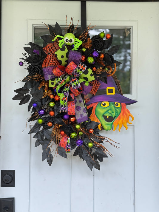 Halloween Witch and Spider Wreath