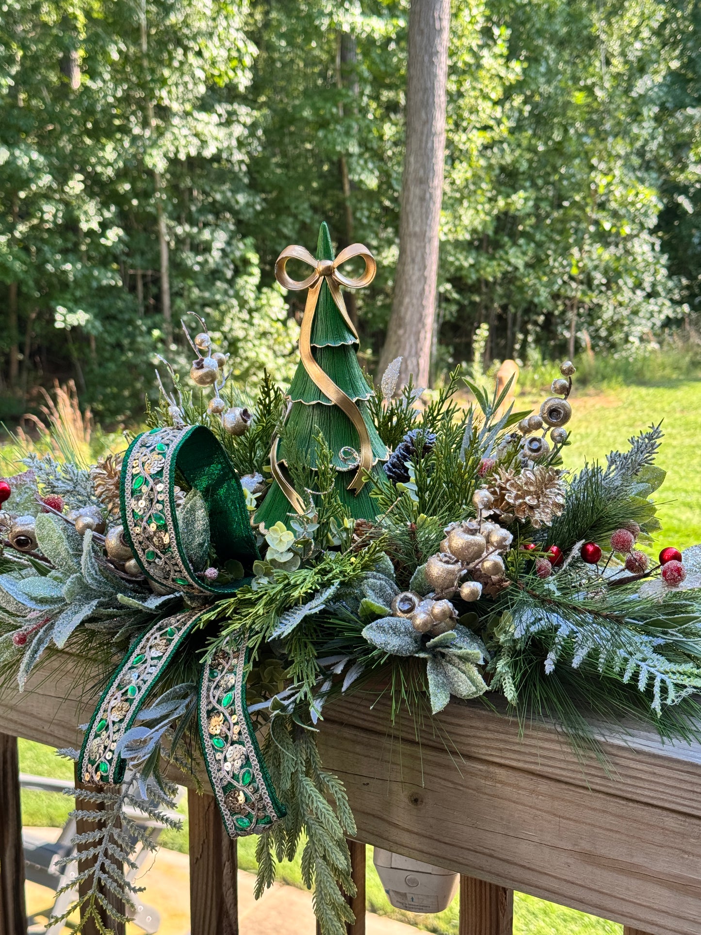 Elegant Christmas Tree Arrangement with Bejeweled Ribbon
