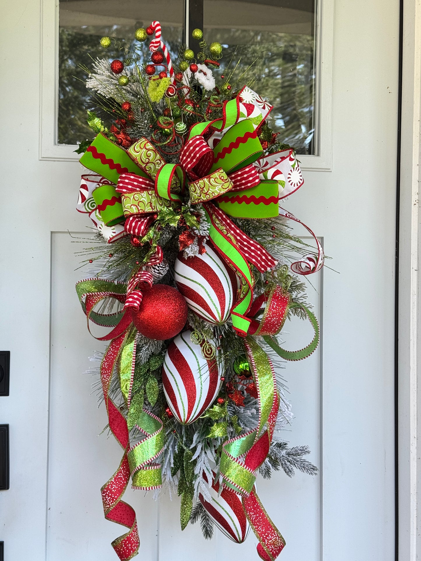 Whimsical Red, White & Lime Green Ornament Wreath