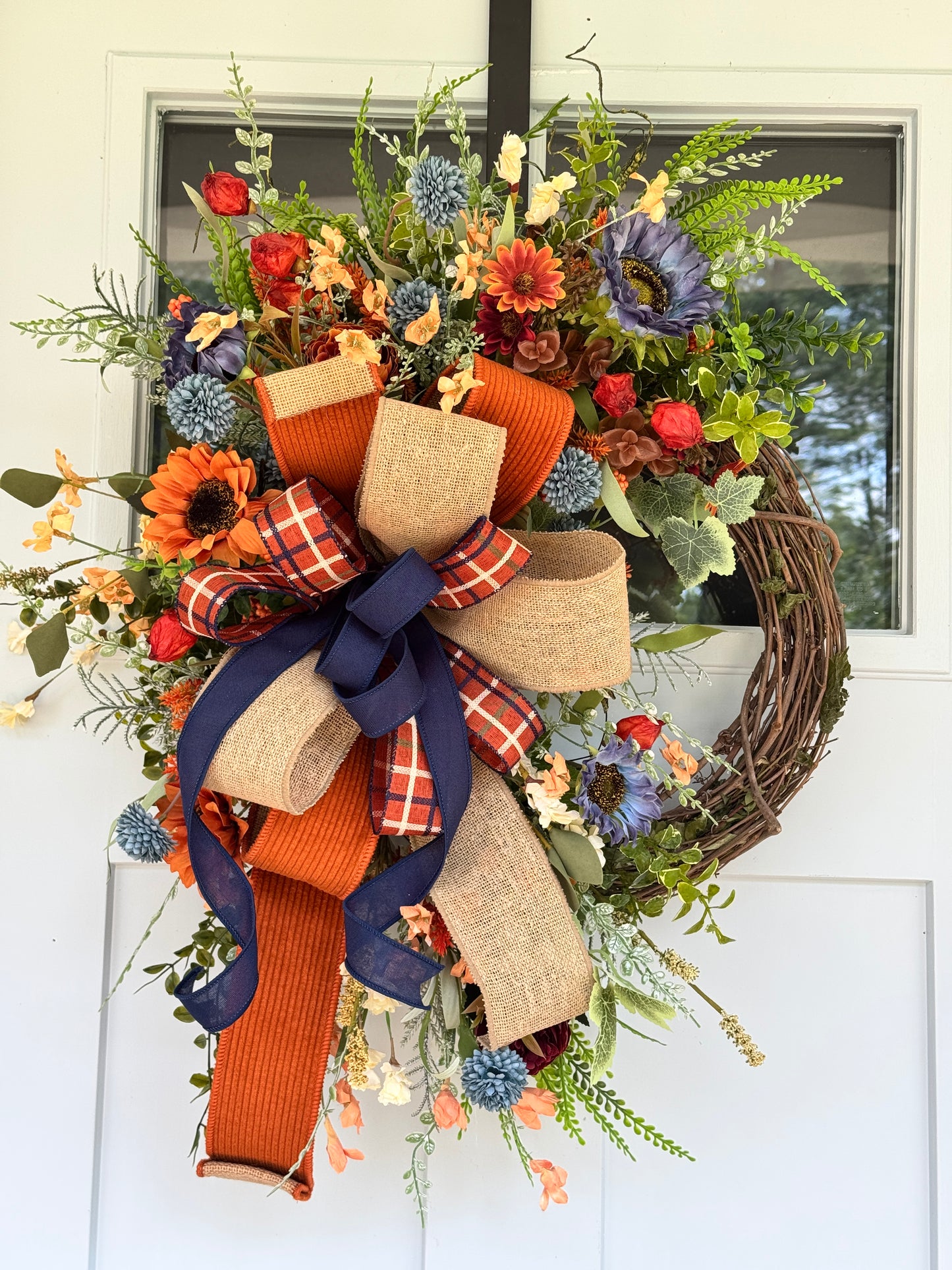 Rust & Blue Autumn Grapevine Wreath