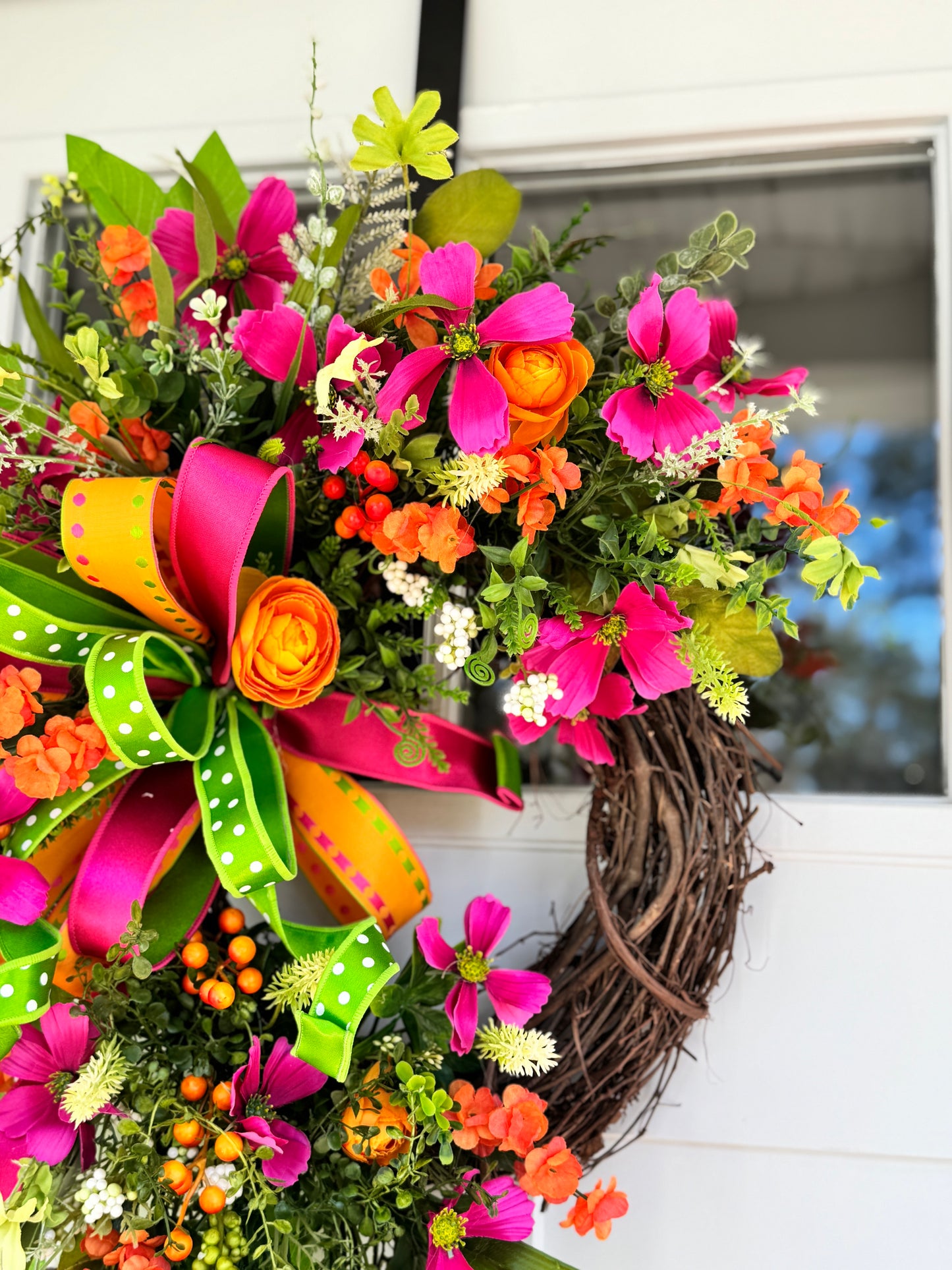Vibrant Magenta and Orange Floral Wreath