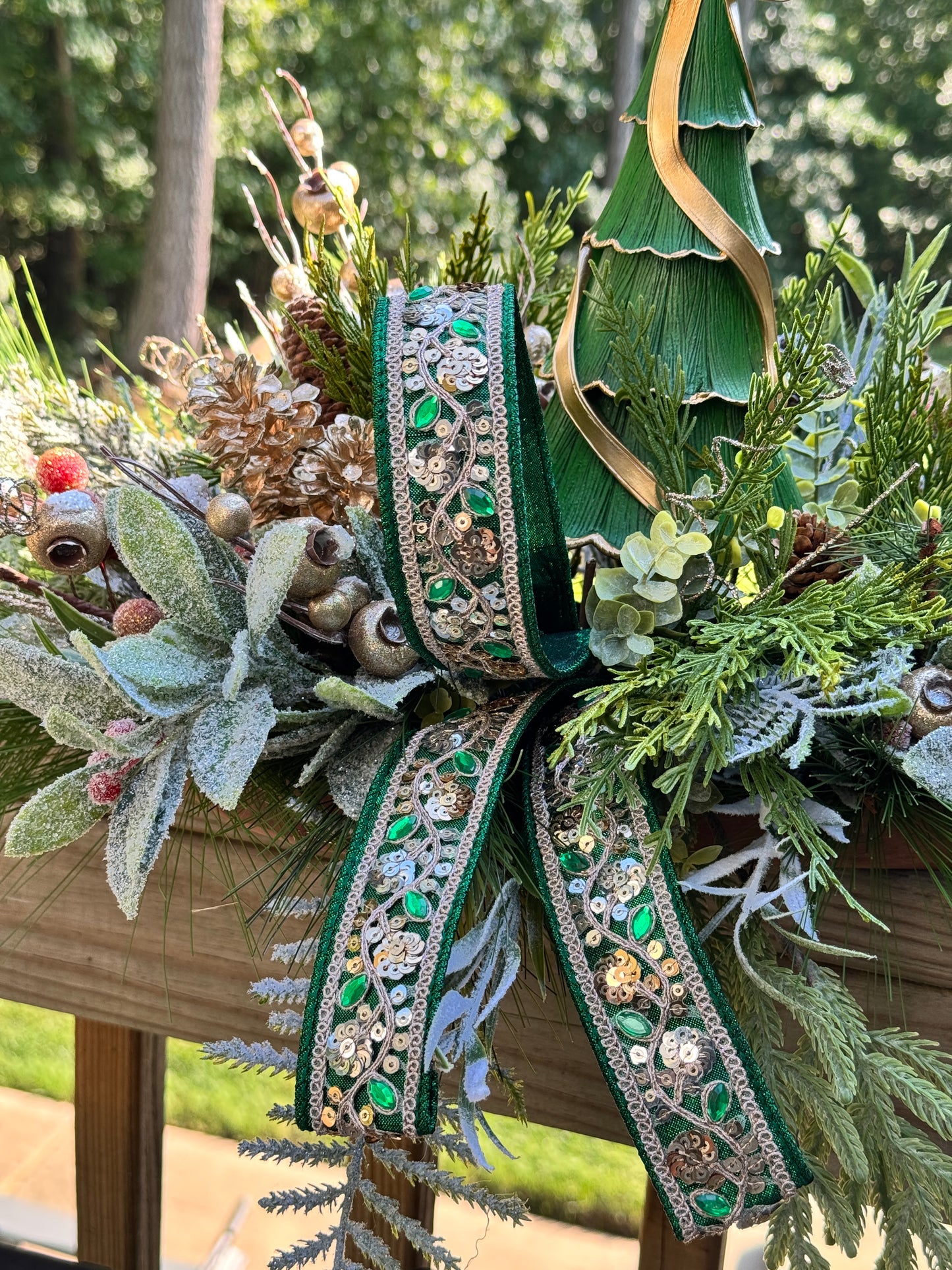 Elegant Christmas Tree Arrangement with Bejeweled Ribbon