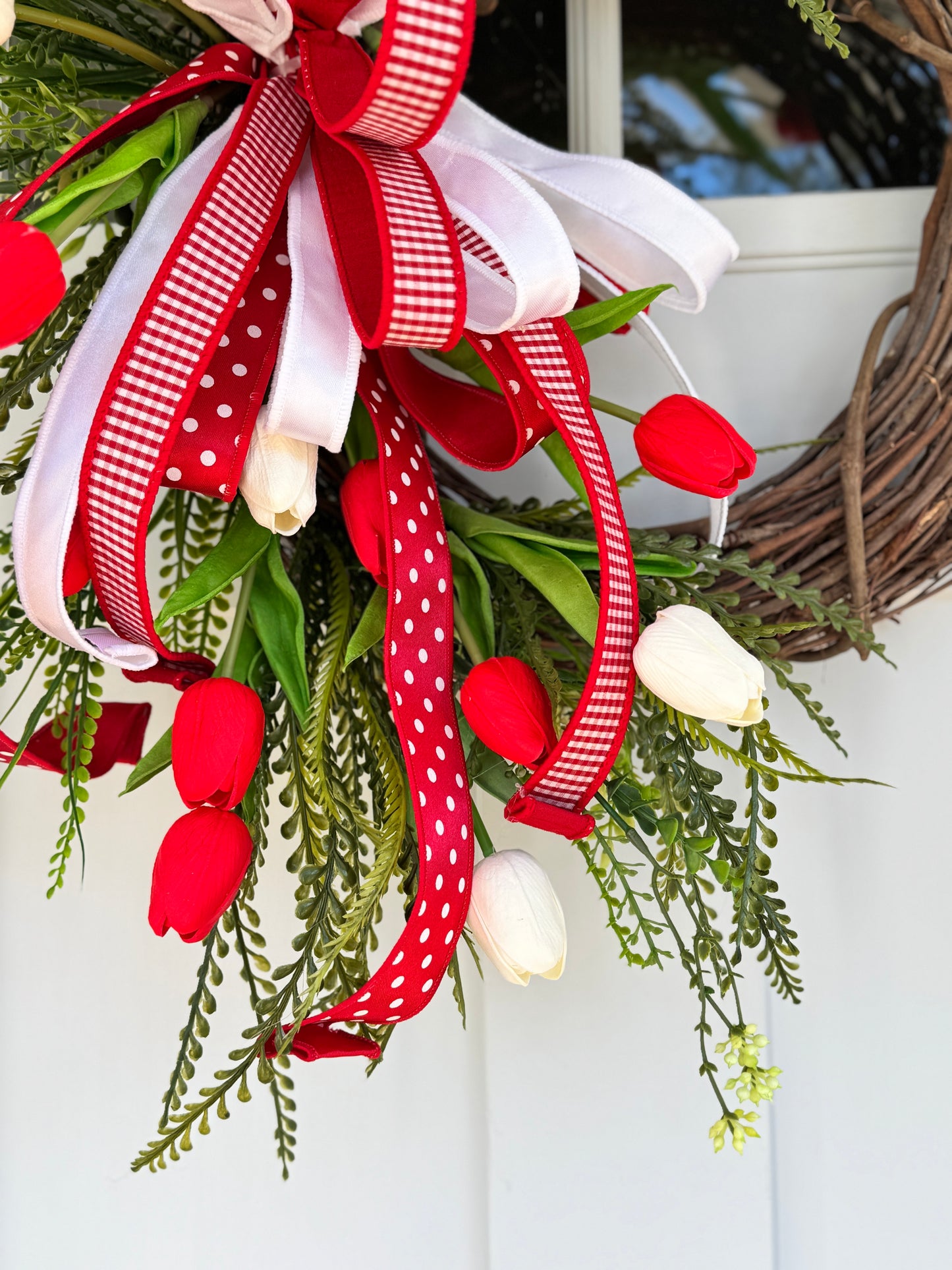 Festive Red and White Real Touch Tulip Wreath