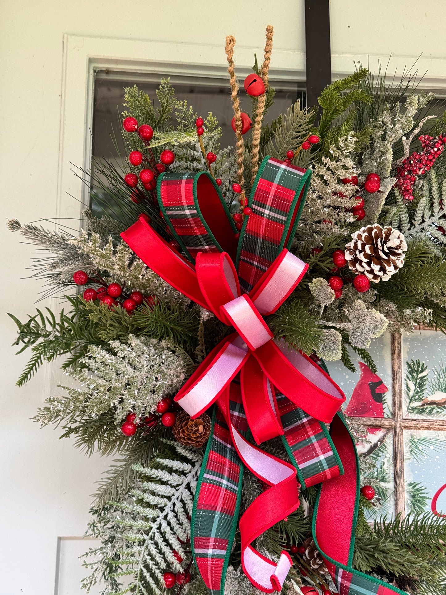 Christmas Wreath with Cardinal Window Pane Sign