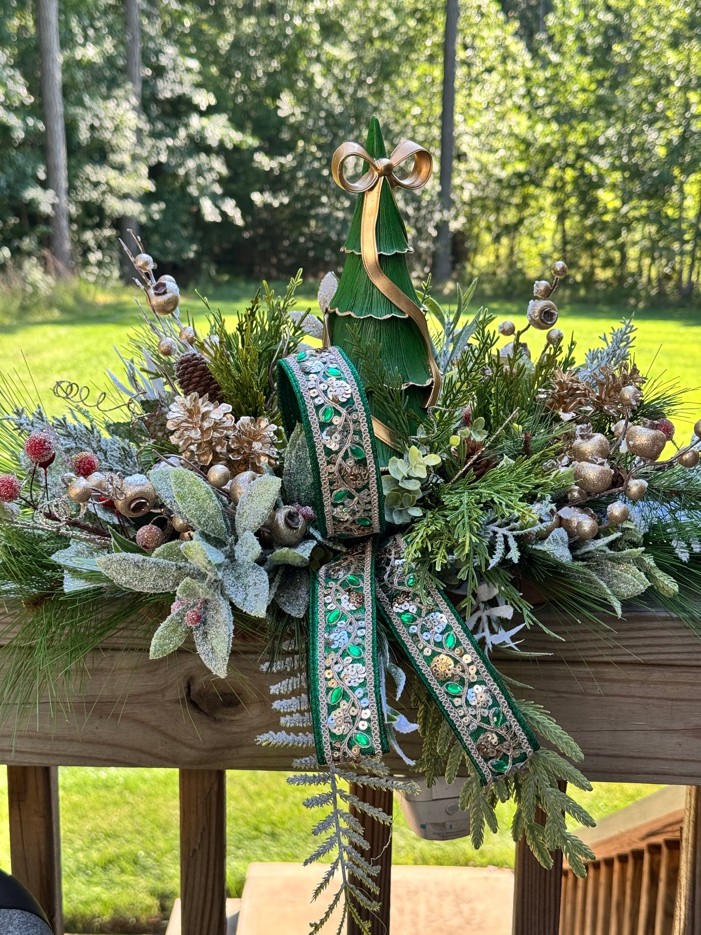 Elegant Christmas Tree Arrangement with Bejeweled Ribbon