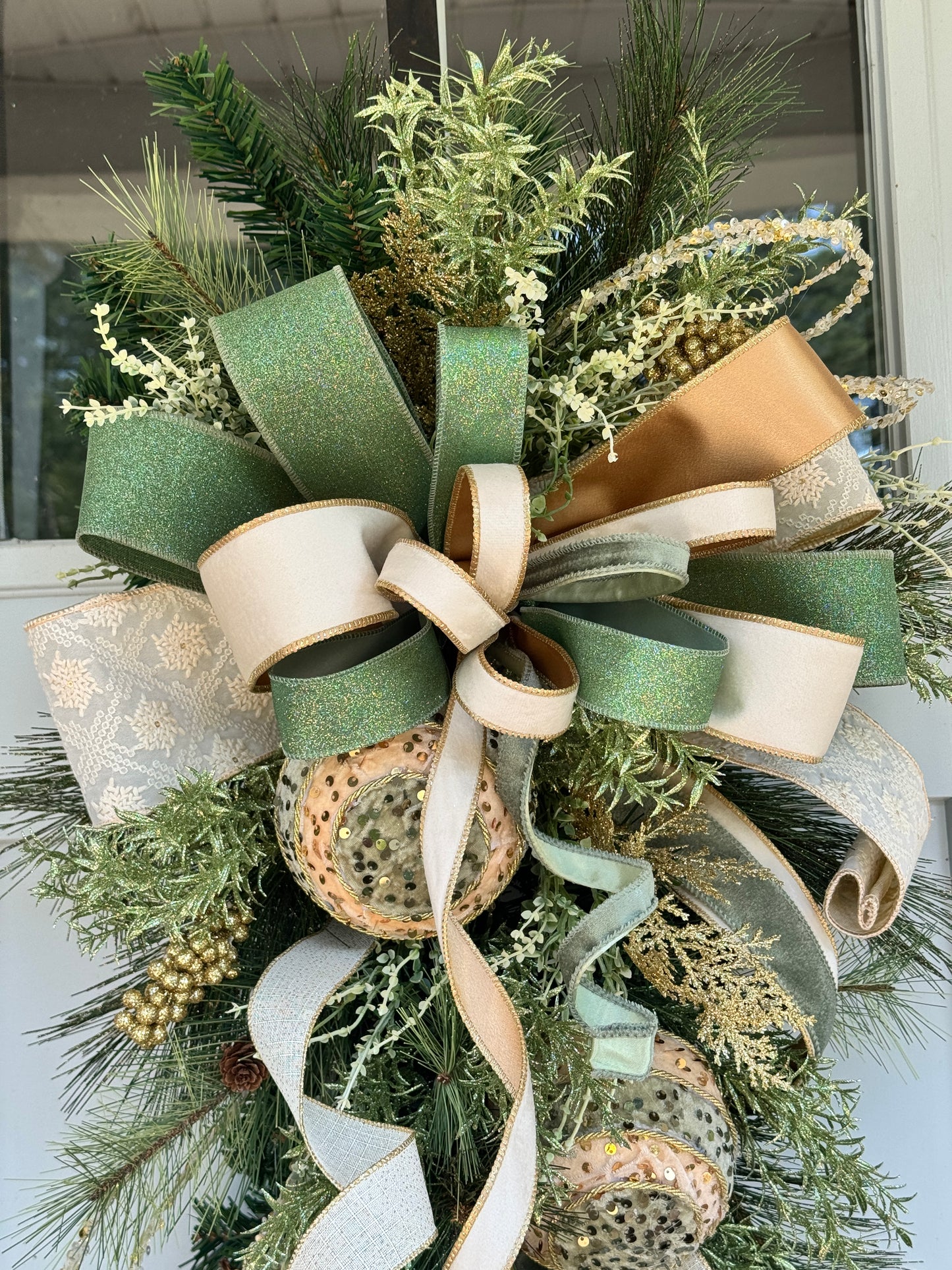 Sage & Gold Velvet Ornament Winter/Christmas Swag