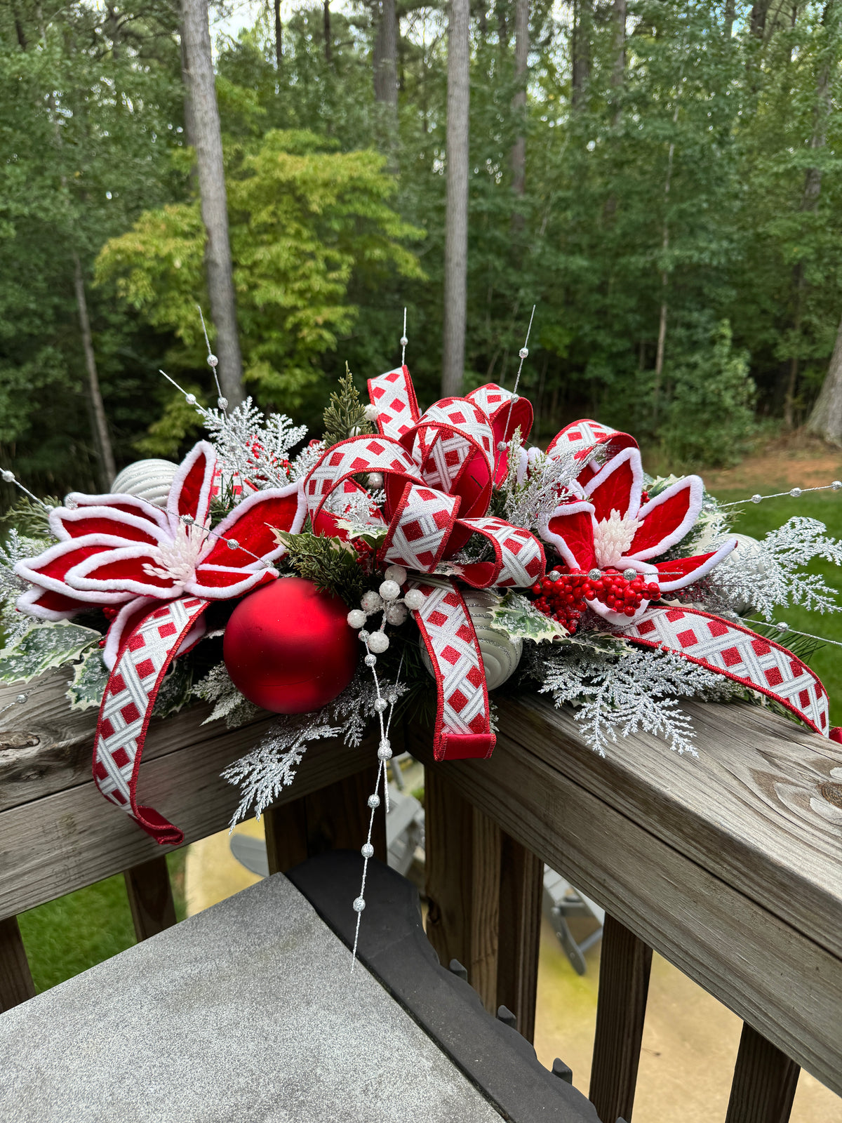 Red & Silver Winter Christmas Centerpiece Arrangement