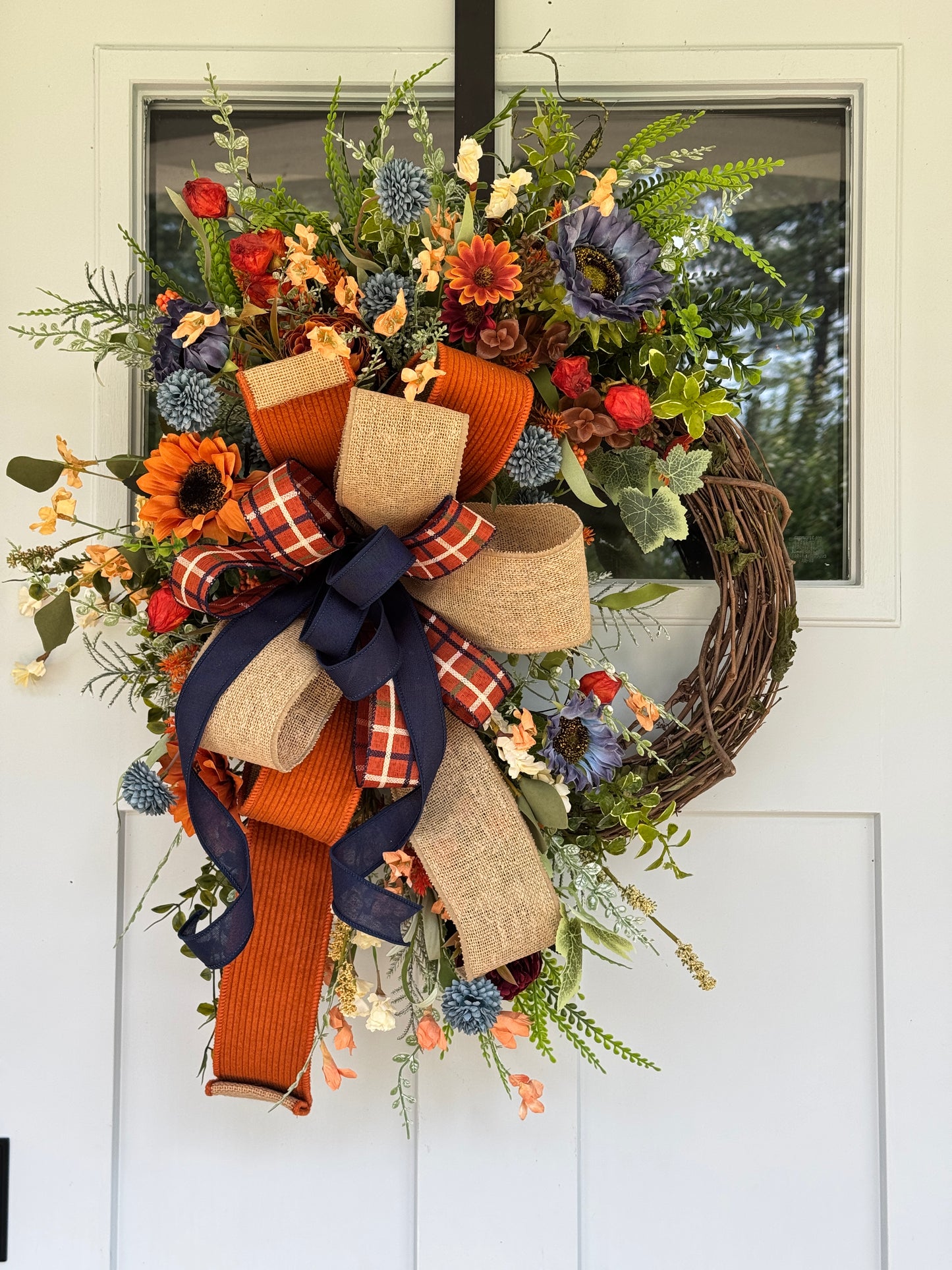 Rust & Blue Autumn Grapevine Wreath