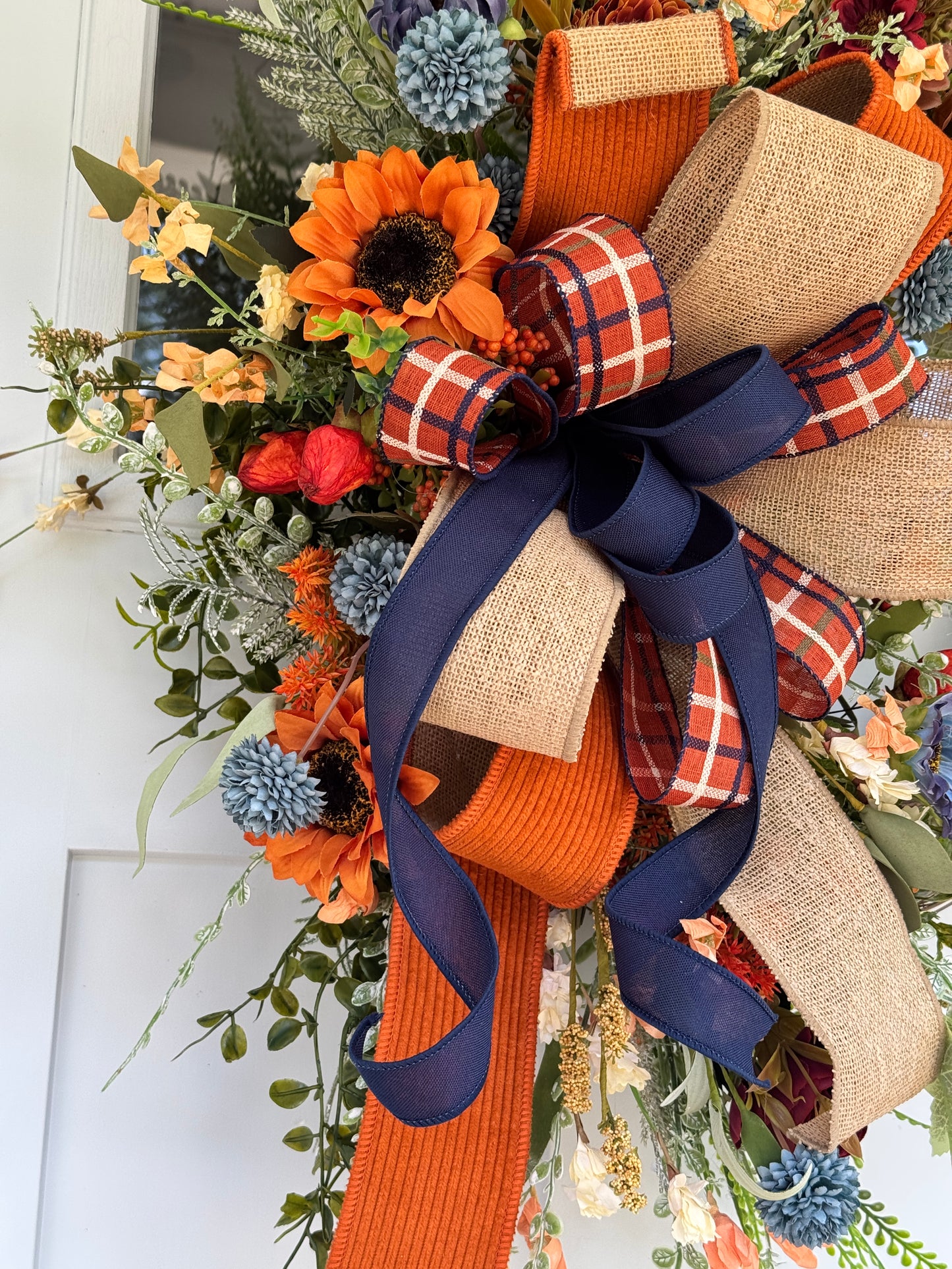 Rust & Blue Autumn Grapevine Wreath