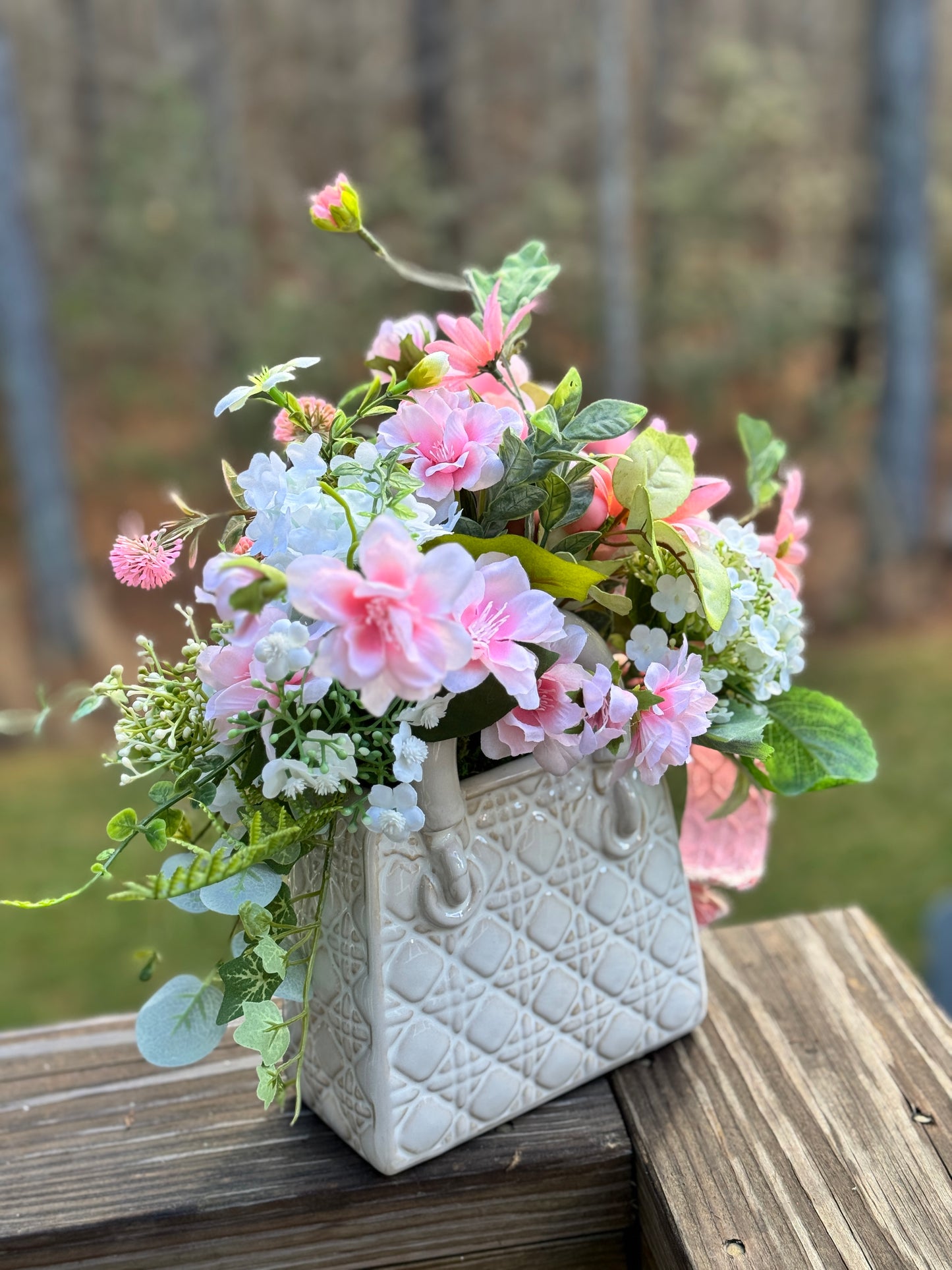 Elegant Floral Arrangement in White Quilted Vase