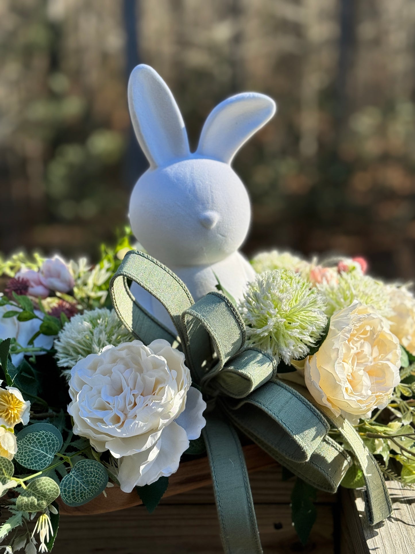 White Floral Bunny Centerpiece