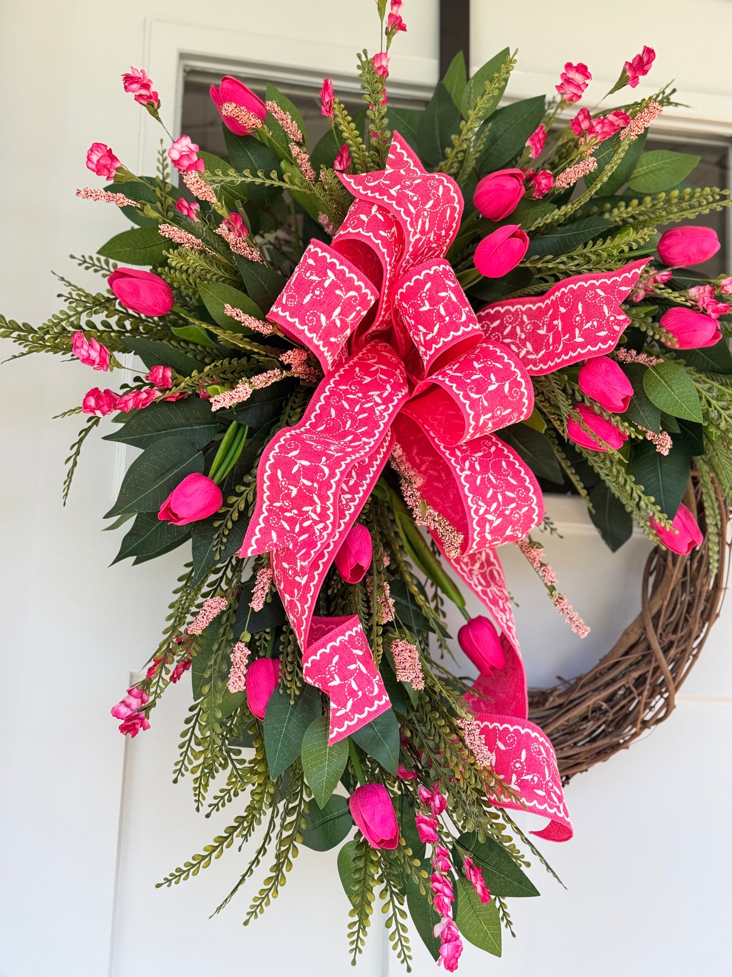 Vibrant Hot Pink Real Touch Tulip Wreath