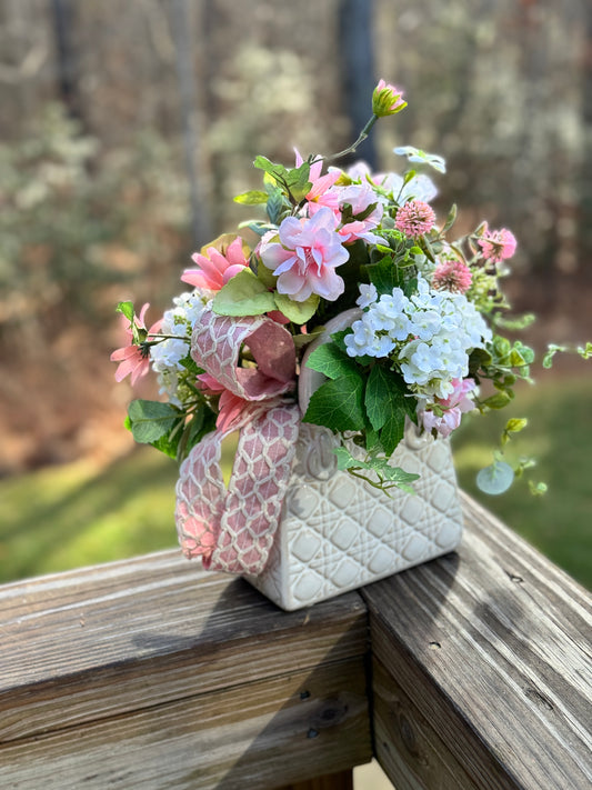 Elegant Floral Arrangement in White Quilted Vase