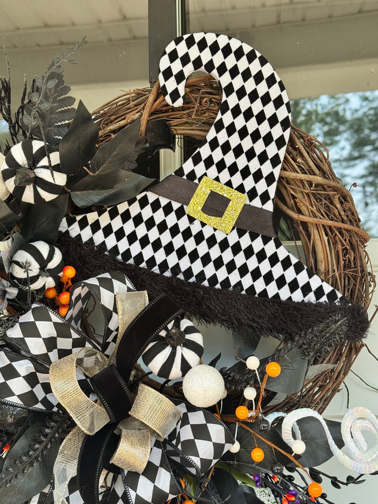 Black & White Harlequin Witch Wreath
