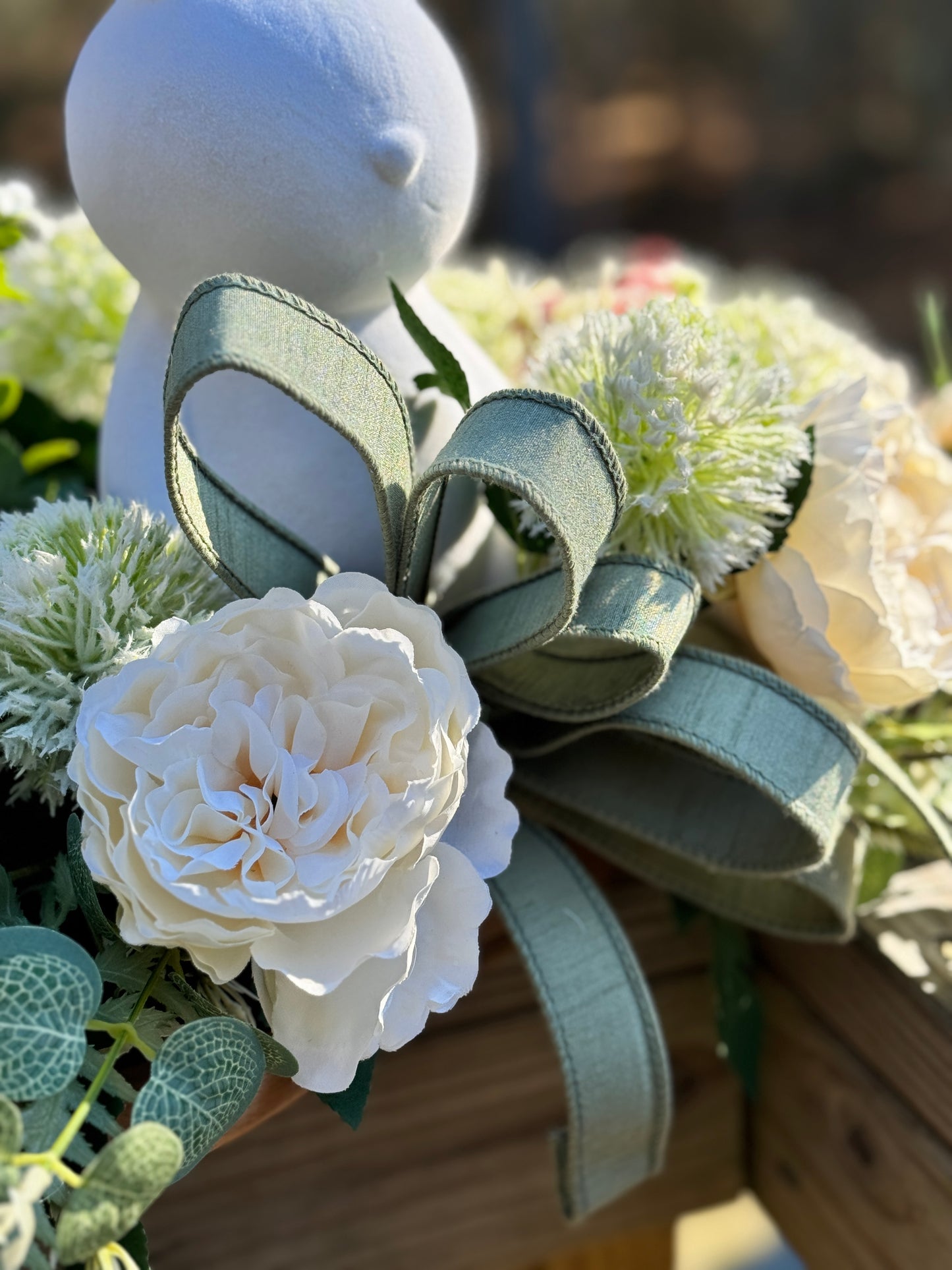 White Floral Bunny Centerpiece