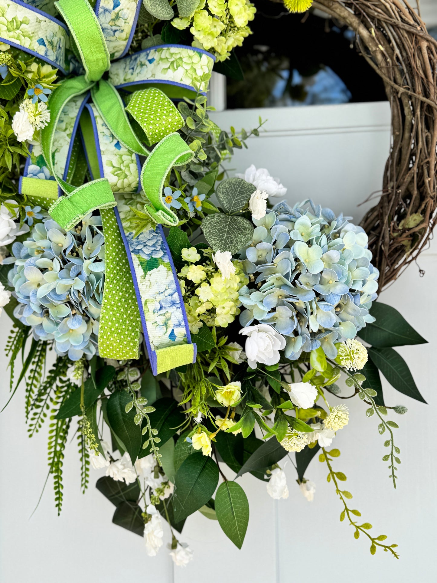 Large Blue and Green Hydrangea Wreath