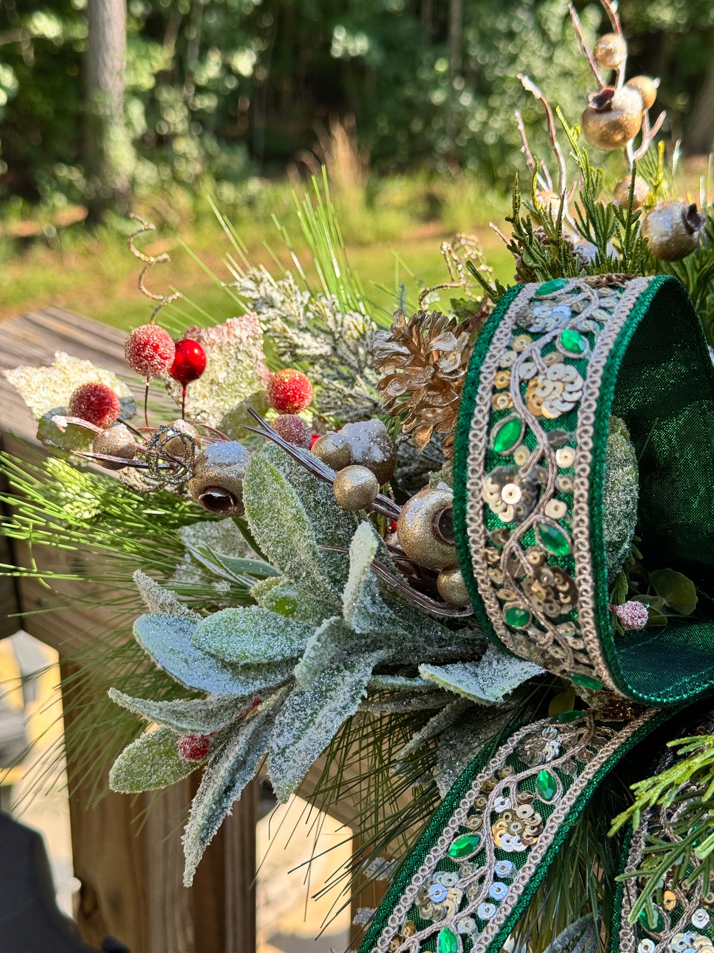 Elegant Christmas Tree Arrangement with Bejeweled Ribbon