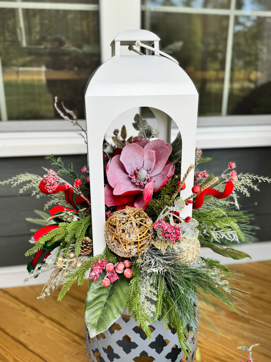 Large White Winter Lantern Floral Arrangement