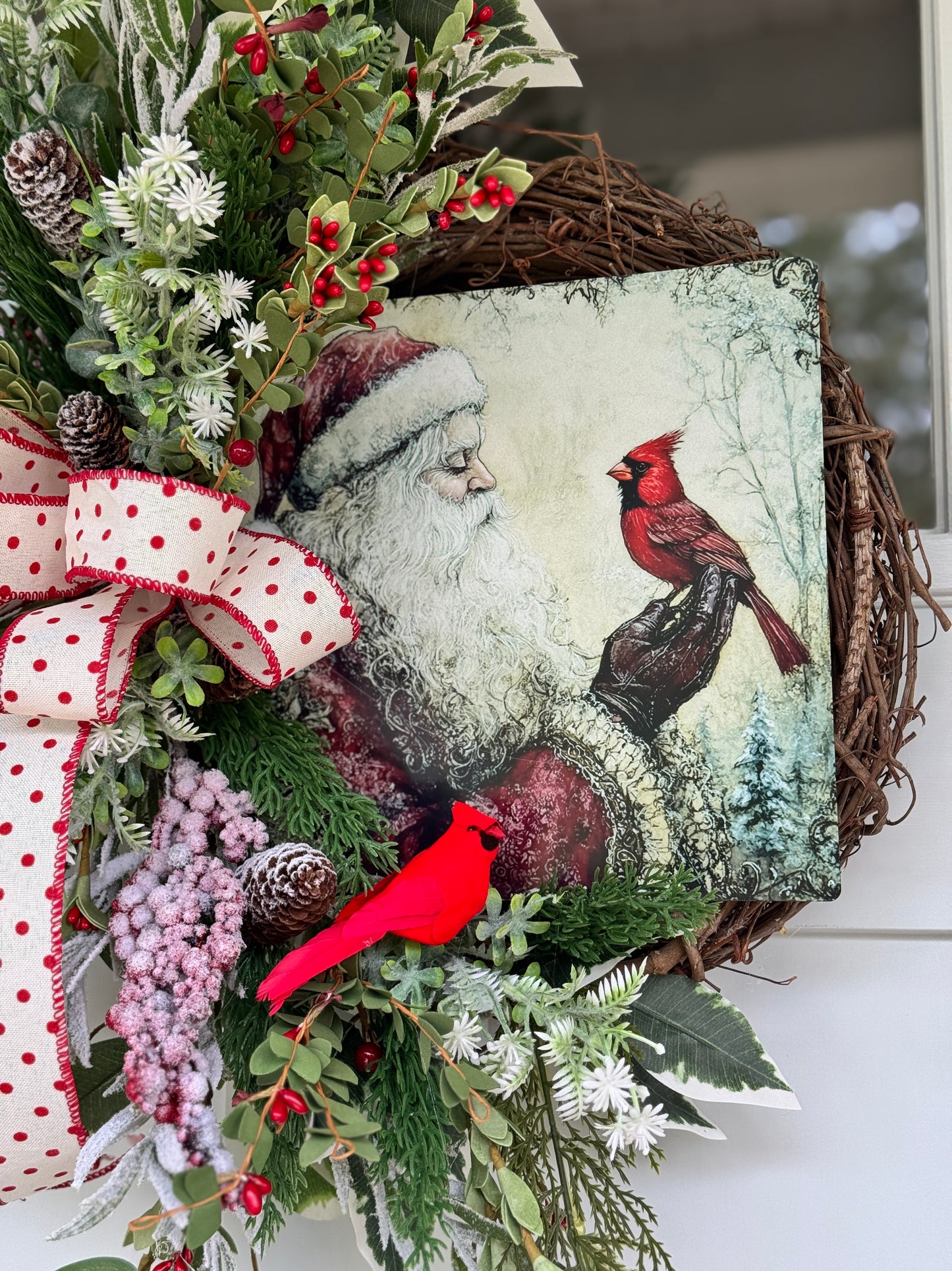 Vintage Inspired Santa and Cardinal Wreath