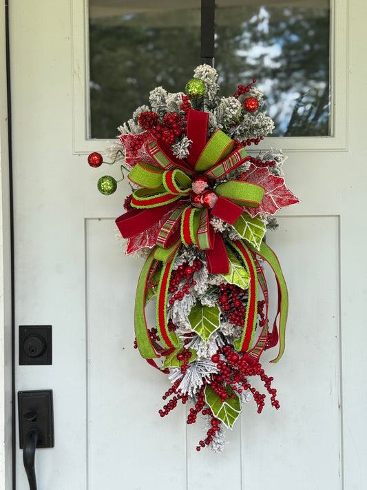 Festive Red and Green Holly Winter/Holiday Wreath