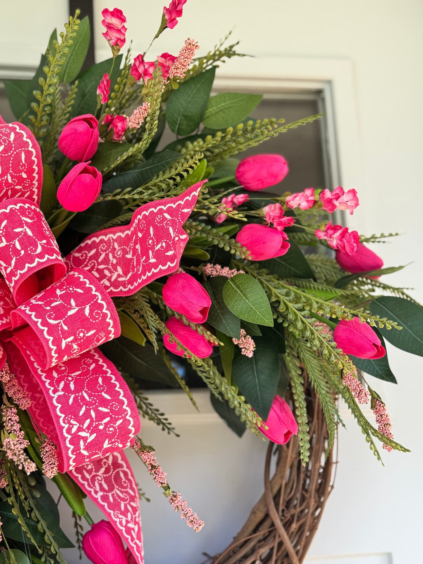 Vibrant Hot Pink Real Touch Tulip Wreath