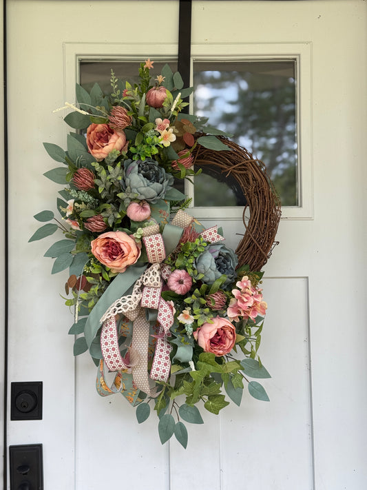 Elegant Dusty Pink And Blue Wreath