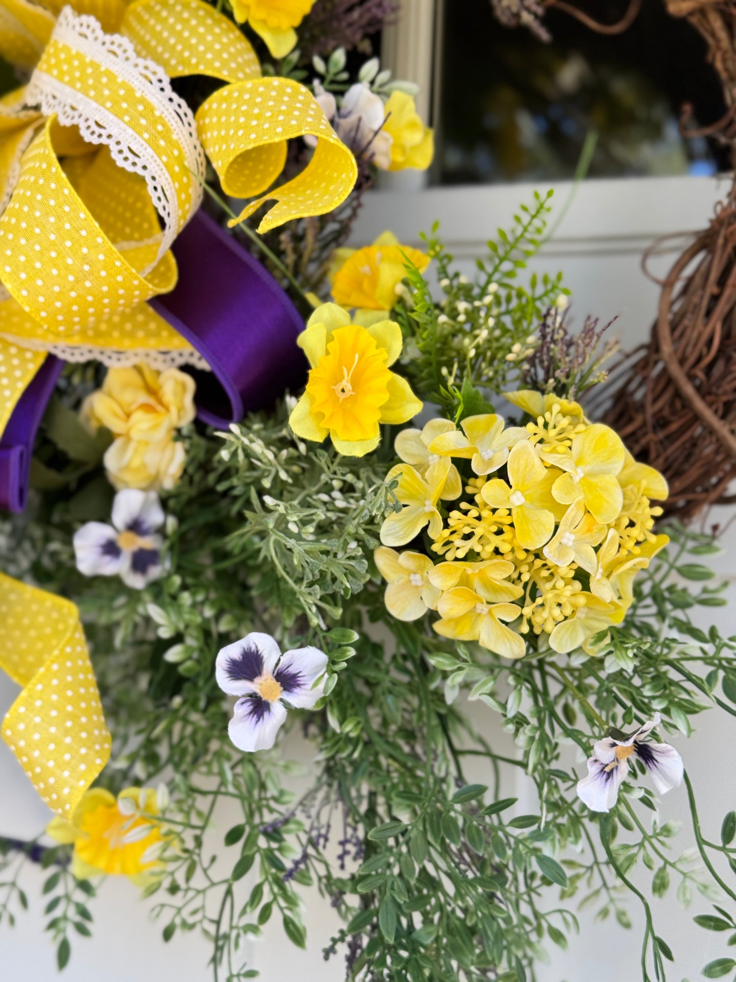 Purple and Yellow Hydrangea Floral Wreath